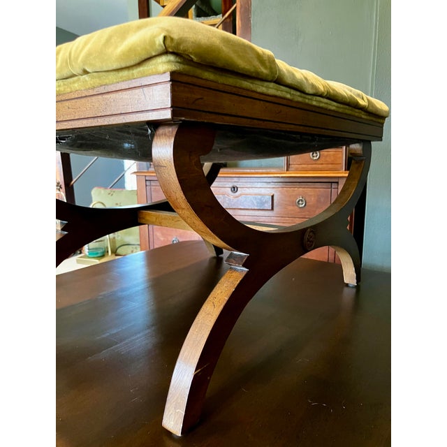 Chartreuse Vintage Regency-Style X-Base Bench by Gilliam Furniture, Featuring Tufted Chartreuse Velvet Upholstery For Sale - Image 8 of 18