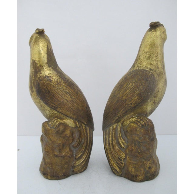 Ceramic Borghese Italian Chalkware Gold Painted Quail Bird Mid Century Figurine Pair For Sale - Image 7 of 12