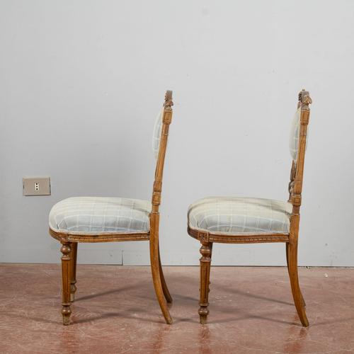 Antique Walnut Chairs with Blue Fabric, 1800s, Set of 2 For Sale - Image 6 of 17