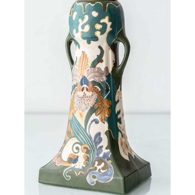 1920s Art Nouveau Dutch Hand-Painted Ceramic Table Lamps from Arnhemsche Fayencefabriek, 1910s, Set of 2 For Sale - Image 5 of 18