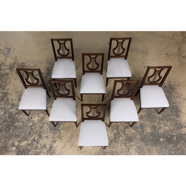 Set of 8 Early 20th Century French Louis XVI Style Mahogany Lyre Back Dining Chairs For Sale - Image 4 of 18
