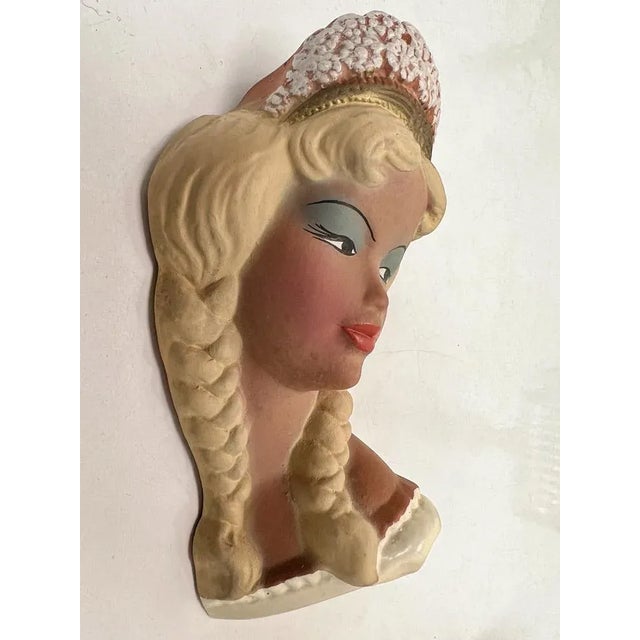 1960s Vintage Ceramic Wall Masks of Young Women, 1960s, Set of 2 For Sale - Image 5 of 13