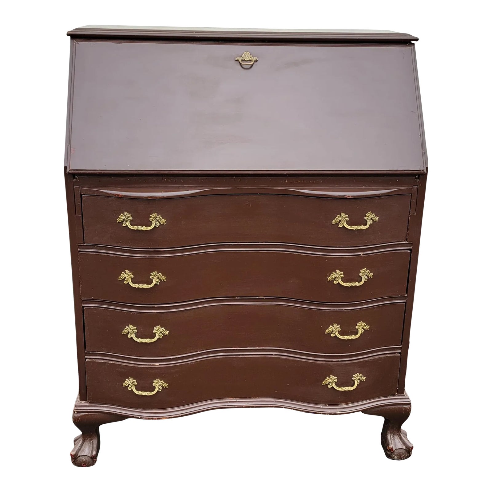19th Century American Mahogany Serpentine Slant Front Secretary Desk ...