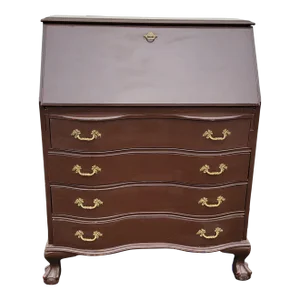 19th Century American Mahogany Serpentine Slant Front Secretary Desk