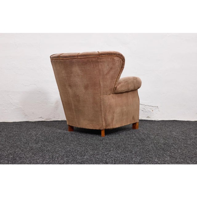 Vintage Danish Model 1518 Lounge Chair in Sand Beige Mohair Velvet from Fritz Hansen, 1940s For Sale - Image 16 of 18