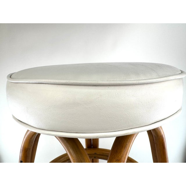 Wood Mid Century Bentwood Rattan Stool With Cream Upholstered Cushion For Sale - Image 7 of 12
