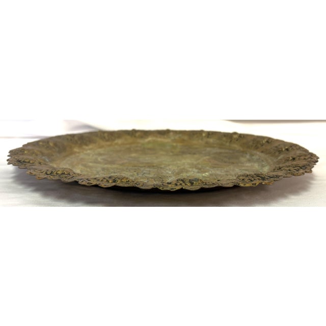 Vintage Embossed Brass Charger Plate Featuring Leaping Hare Surrounded by Flowers For Sale - Image 10 of 13