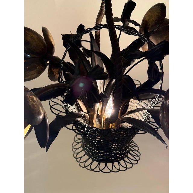 Flower Basket Chandelier in Brass and Copper, France, 1920s For Sale - Image 4 of 18