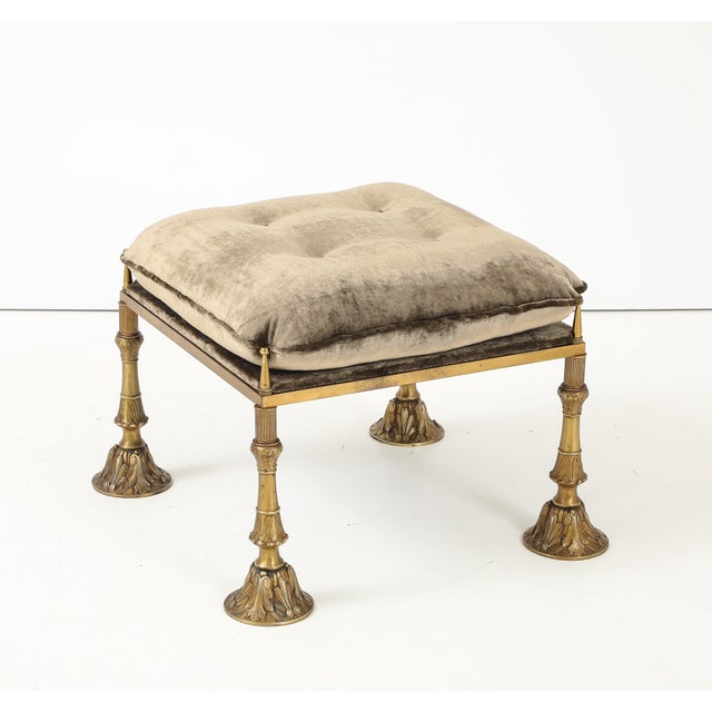 1950's Brass and Crushed Velvet French Ottoman For Sale - Image 14 of 14