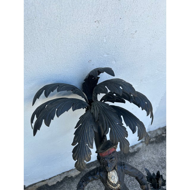 Metal Pair of Vintage Palm Tree Monkey Tole Wall Sconces. For Sale - Image 7 of 9