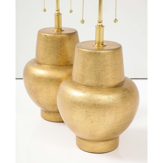 Wood Pair of James Mont Design Gilt Leafed Lamps For Sale - Image 7 of 12