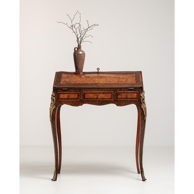 Louis XV Secretary Desk with Brass Accents, Rococo Style, France, 19th Century For Sale - Image 11 of 18