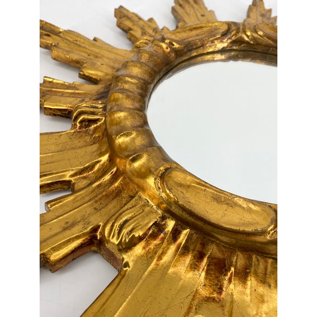 Boho Chic Gilded Wooden Sun Mirror For Sale - Image 3 of 11