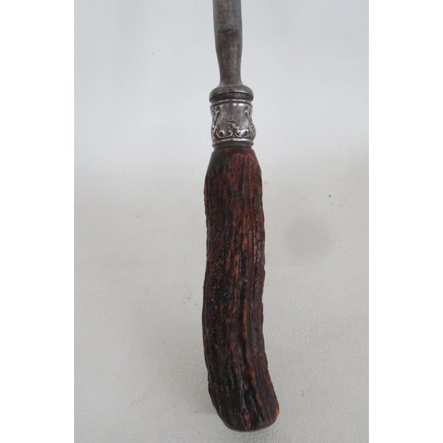 Rustic Knife Sharpening Rod Honing Steel With Stag Antler Handle Sterling Collar 5145b For Sale - Image 3 of 5