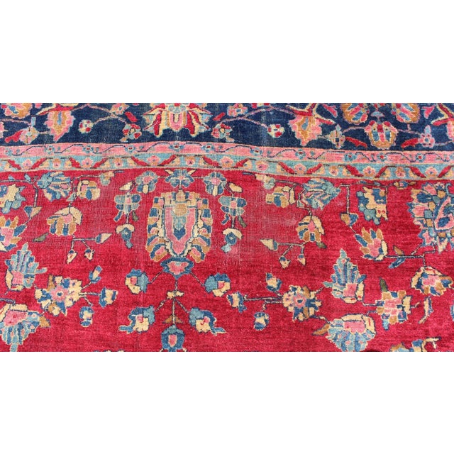 All-Over Floral Design Antique Indian Rug in Red and Blue Tones For Sale - Image 11 of 13
