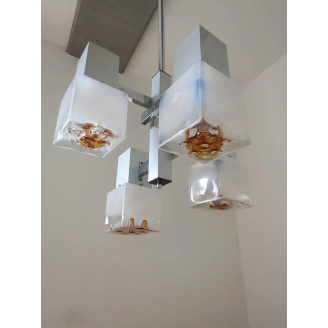Italian Vintage Italian Pendant W/ Lightly Frosted Murano Glass Cubes & Infused Amber Glass by Mazzega C 1960’s For Sale - Image 3 of 6