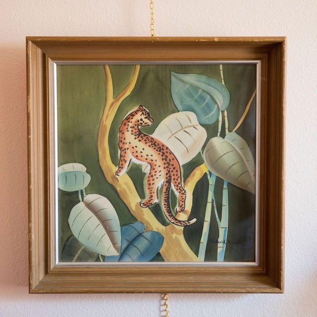 Two Jungle Leopard Watercolor Wall Art Painting By Frederick Ricardo. Mild water damage on paper backing. There is no...
