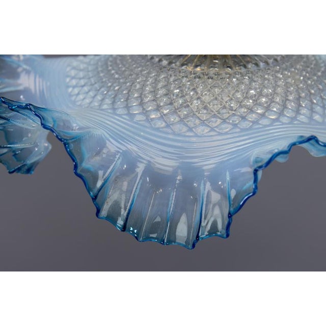 French Art Deco Blue and White Opalescent Ruffled Glass Ceiling Light, 1930s For Sale - Image 4 of 18