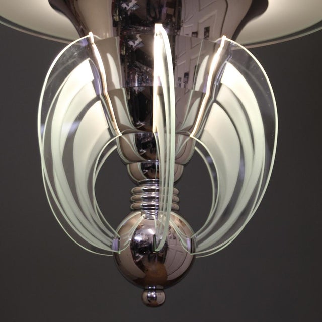 French Art Deco Pendant Lamp in Metal and Glass by Henri Petitot for Maison Petitot, 1930s For Sale - Image 6 of 15