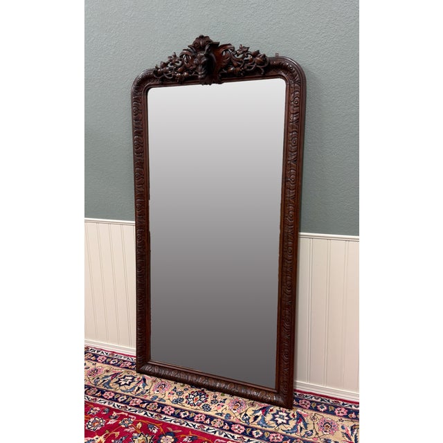 Antique French Renaissance Style Carved Oak Hunt Stag Pier Mirror Crown c.1880s For Sale - Image 15 of 17
