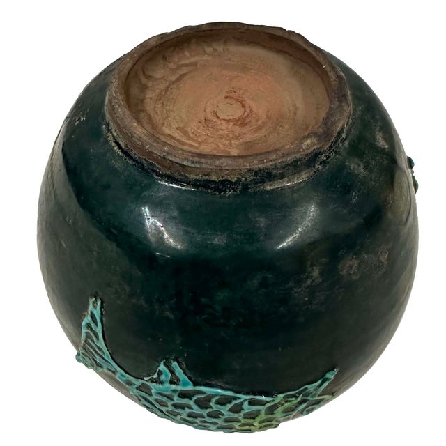 Dark Green Vintage Decorative Pottery Fish Jar With Dark Green Glaze For Sale - Image 8 of 8