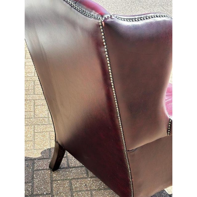 Red Leather Buttoned Back Chesterfield Armchair For Sale - Image 9 of 12