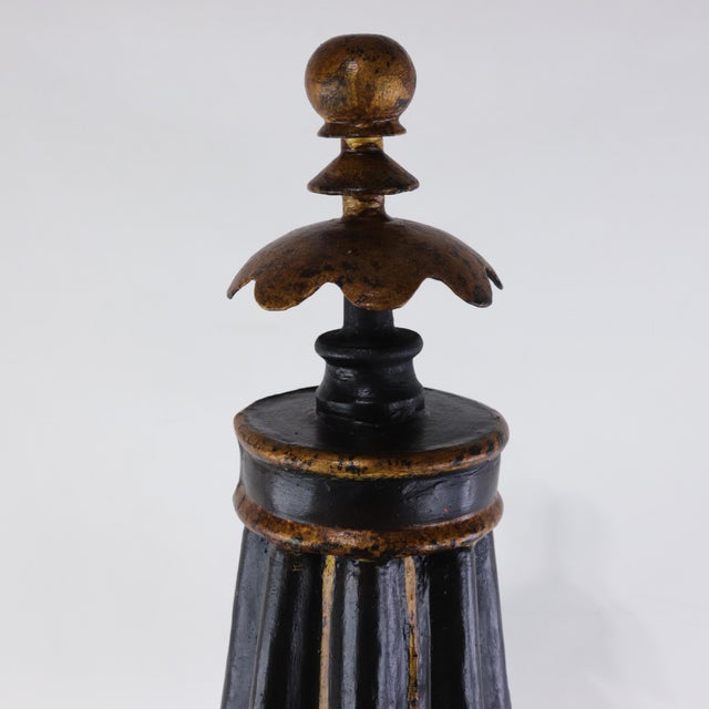 Vintage Black and Gold Pagoda Top Hurrican Candle Holder Lantern With Glass Globe For Sale - Image 9 of 11