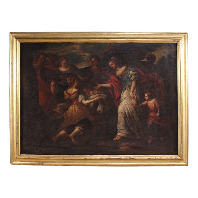 Genoese School Artist, Moses Saved from the Waters, 1670, Oil Painting on Canvas For Sale