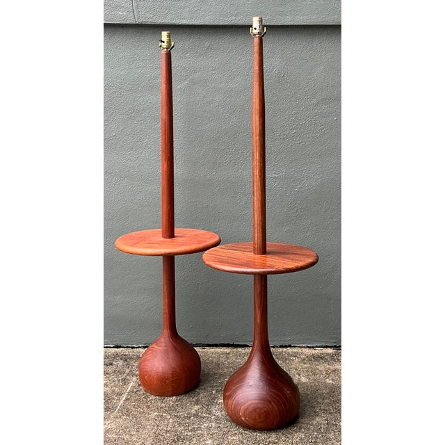 Wood Vintage 1950s MCM Danish Teak Onion Bulb Floor Lamps - A Pair For Sale - Image 7 of 12