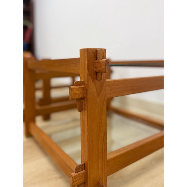 Pair of Vintage Teak Mortise and Tenon Side Tables, Glass Top and Base For Sale - Image 10 of 10