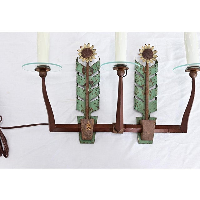 Italian Vintage Italian Iron and Tole Sunflower Sconce For Sale - Image 3 of 9