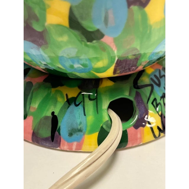 1990s Vintage 1994 Susanne Ball Freeberg Wild Things Colorful Hand Painted Ceramic Lamp Signed For Sale - Image 5 of 8