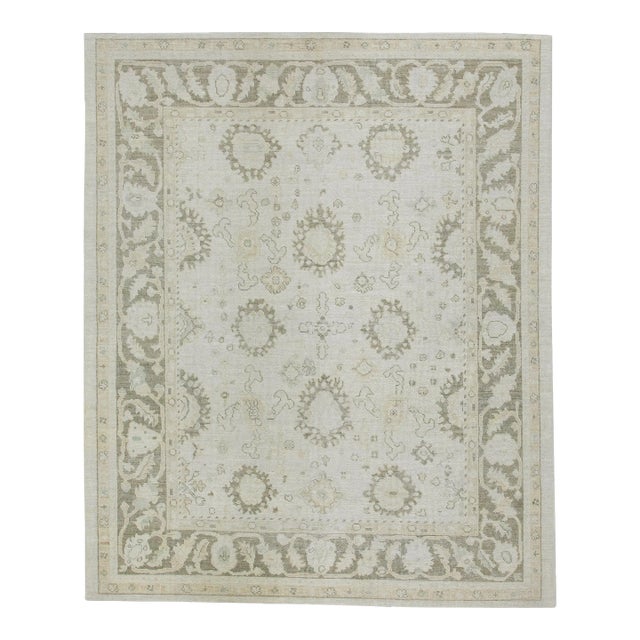 Oriental Hand Knotted Foggy Gray Brown 21st Century Turkish Oushak Rug 8'1" X 9'10" For Sale