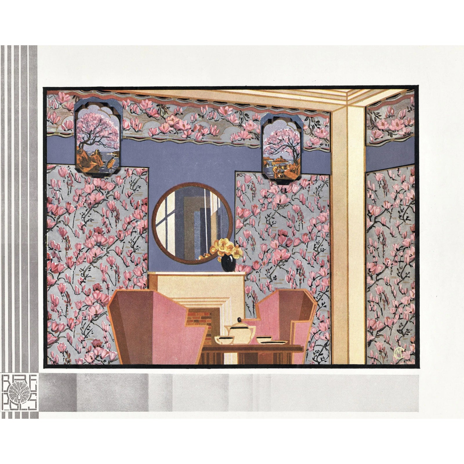 1931 French Art Deco Interior Room Design Print | Chairish