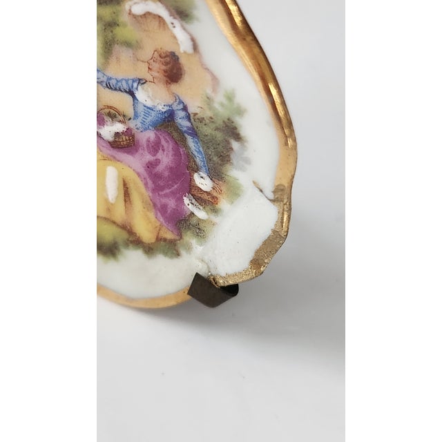Late 19th Century Antique Victorian Miniature Porcelain Plates & Matching Tray – Romantic Pastoral Scenes, Gilt Rococo Decor, C. 1900 (Set of 3) For Sale - Image 5 of 17