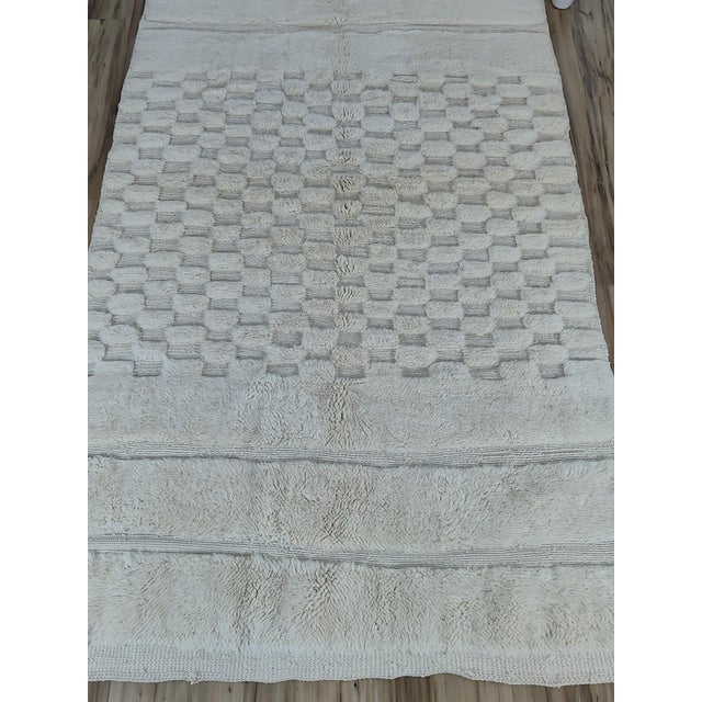 Handwoven Ivory Checkerboard Wool Moroccan Beni Ourain Rug For Sale - Image 4 of 18