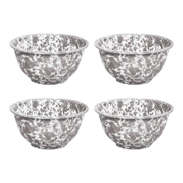 Crow Canyon Home Splatterware, 14 oz. Small Footed Bowls in Grey & White - Set of 4 For Sale