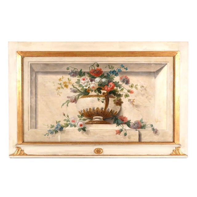 19th Century Large 19th Century French Overdoor Painting, Still Life Flowers For Sale - Image 5 of 9