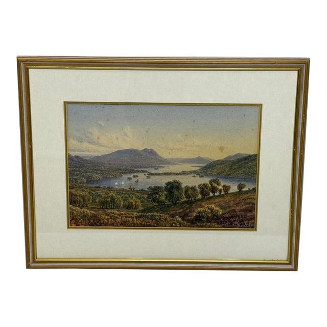 William Taylor Longmire Windermere Antique Watercolor View Towards the Langdale Pikes Dated 1903 For Sale