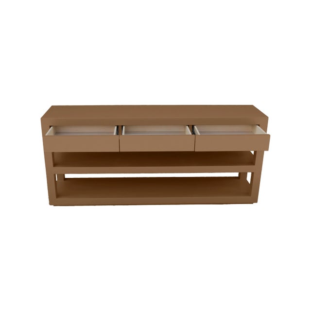 Custom Double Linen Raffia Console Table Paint Name "Chocolate" The essence of this well-designed console table lies in...