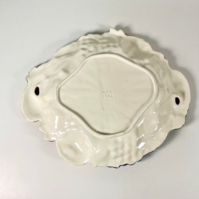 1993 Vintage Majolica Arts & Crafts Americana Boho Chic Fitz & Floyd Fall Harvest Platter For Sale - Image 9 of 11