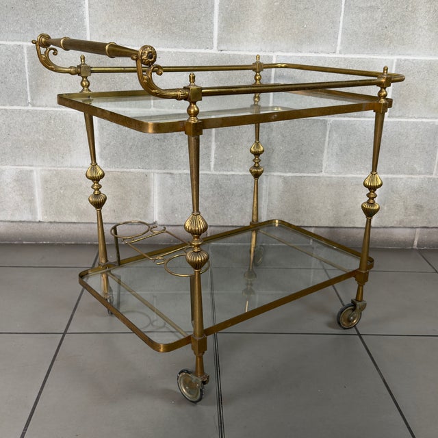 Vintage Brass Crystal Double Shelf Bar Trolley, 2000 For Sale - Image 3 of 11