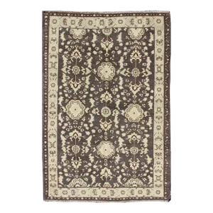 Mid 20th Century Mid 20th Century Vintage Turkish Oushak Area Rug in Dark Charcoal Brown and Ivory