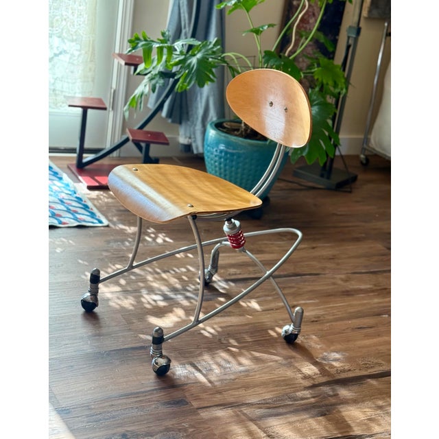 1990s VNT 90’s Space Age Signed Joey Manic Postmodern Industrial Sculptural Rolling Chair For Sale - Image 5 of 12