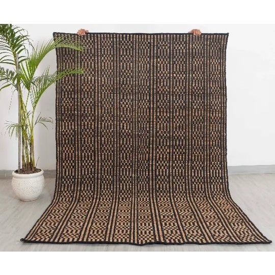 Black Cotton Jute Boho Hand Woven Herringbone Pattern Nordic Scandinavian Decor 5x7 Ft. For Sale - Image 4 of 11