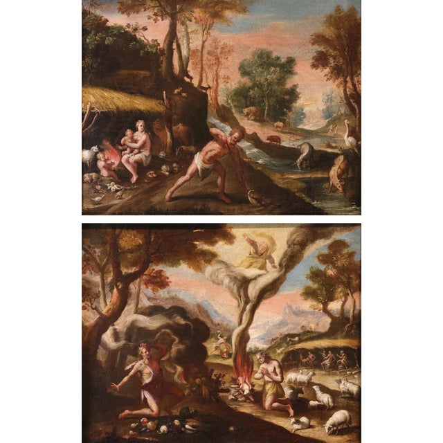 Maarten De Vos, Adam and Eve after the Fall / The Sacrifices of Cain and Abel, 17th Century, Oil Painting on Canvas, Framed, Set of 2 For Sale - Image 15 of 15