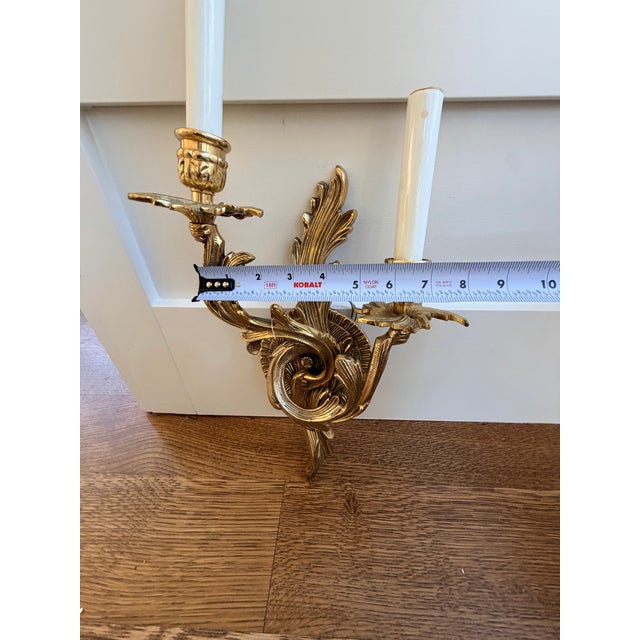 Vintage Gilt Metal Double-Arm Wall Sconces – Louis XV Rococo Style (Pair) For Sale - Image 10 of 12