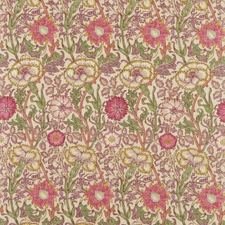 Morris & Co Pink & Rose Fabric in Manilla/Wine For Sale