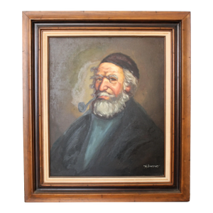 Signed Original Oil on Canvas "Man With Smoking Pipe"/ 32.5"