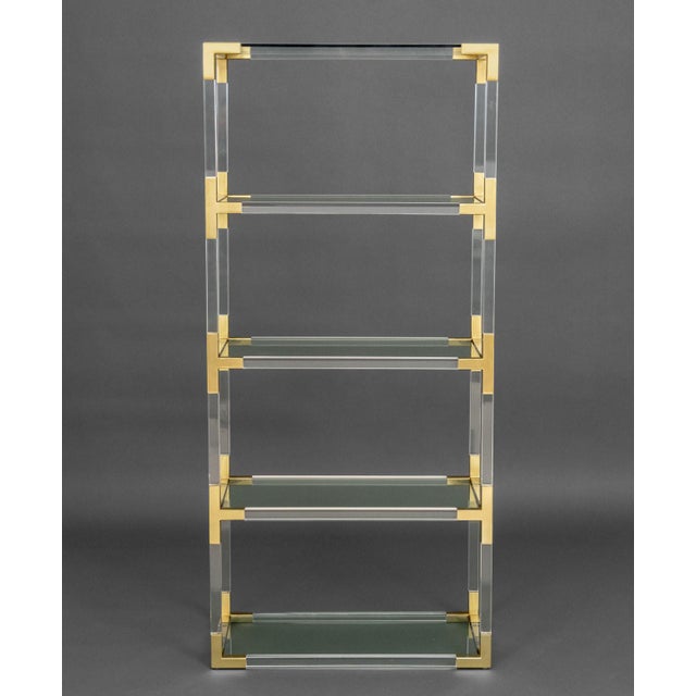 Metal Vintage Jonathan Adler Modern Lucite and Brass Etagere For Sale - Image 7 of 9